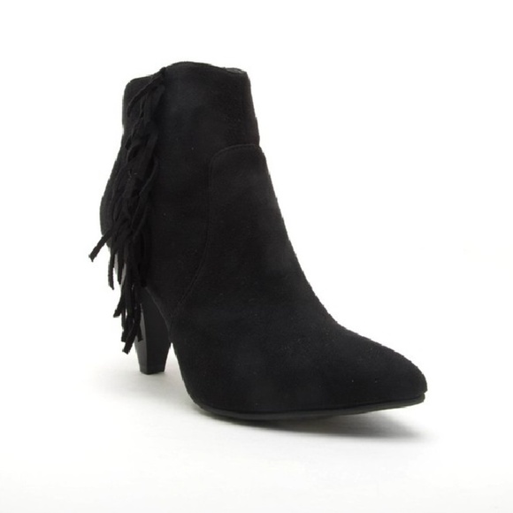 NIB Qupid Black Vegan Suede Tassel Ankle Booties - Picture 1 of 4
